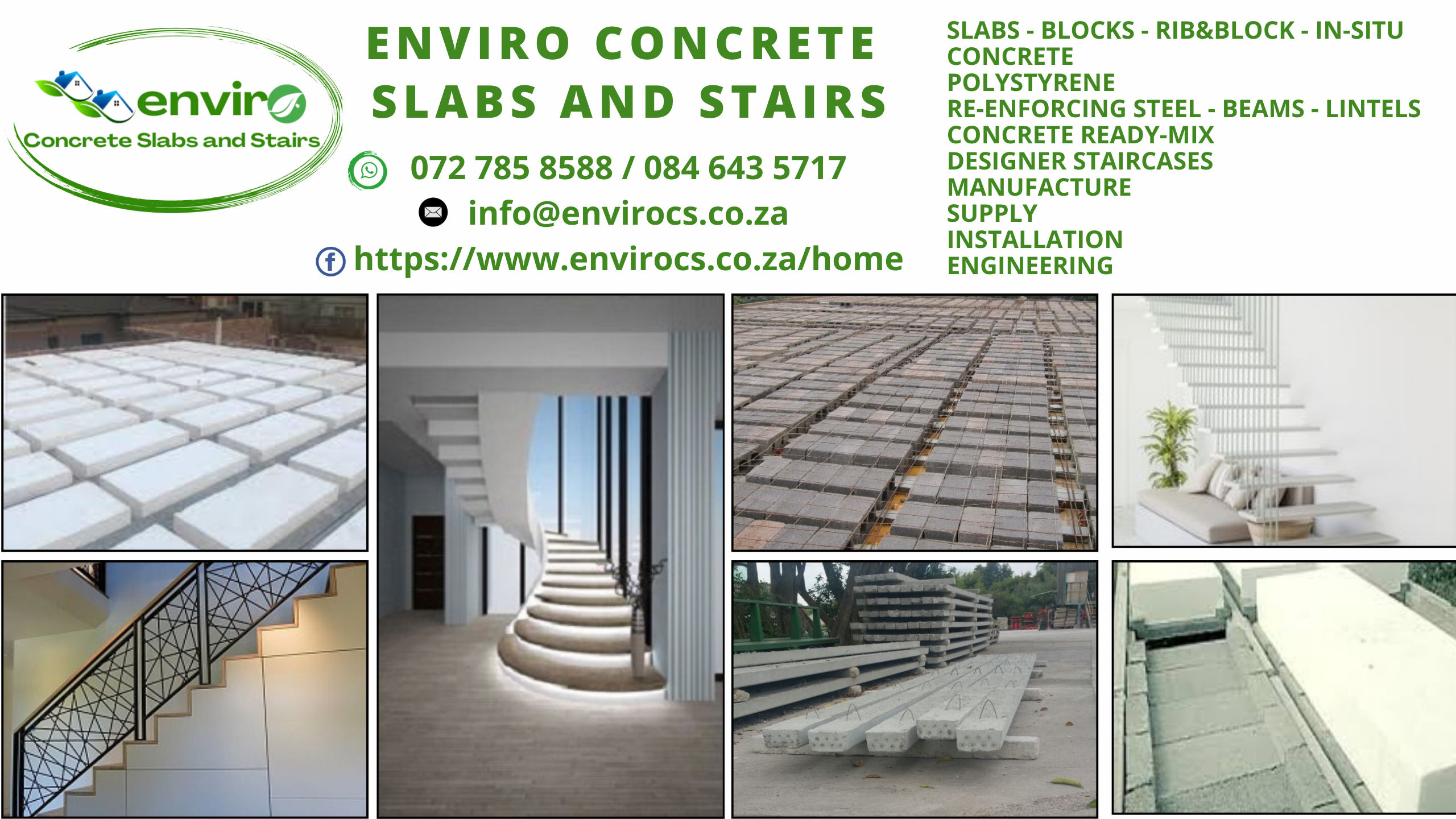 Concrete and Polystyrene Slabs, Reinforcing Steel, Designer Stairs